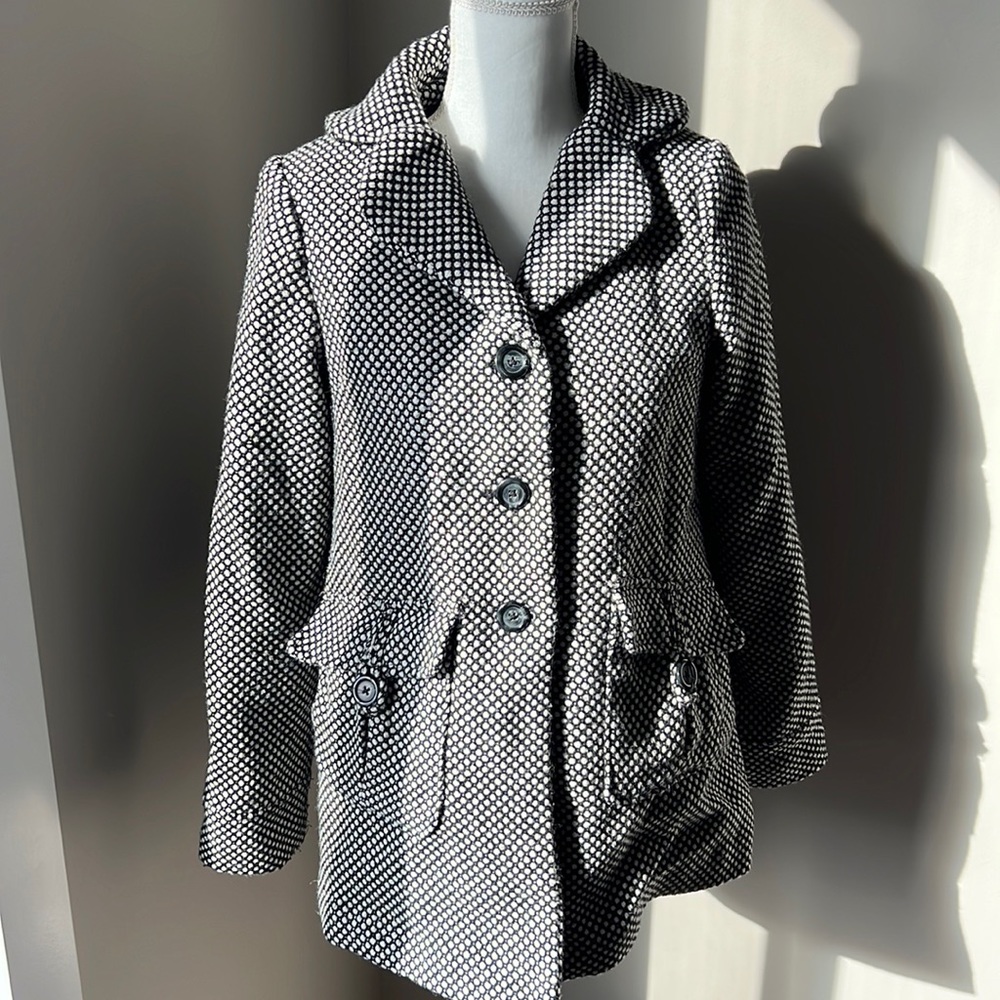 Hydraulic Black White Wool Blend Coat Peplum Button Front M
